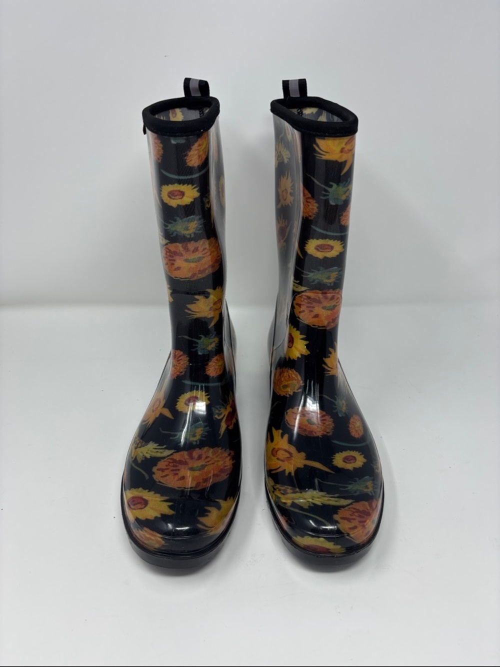 Black‎ Floral Sunflower Rain Boots 7